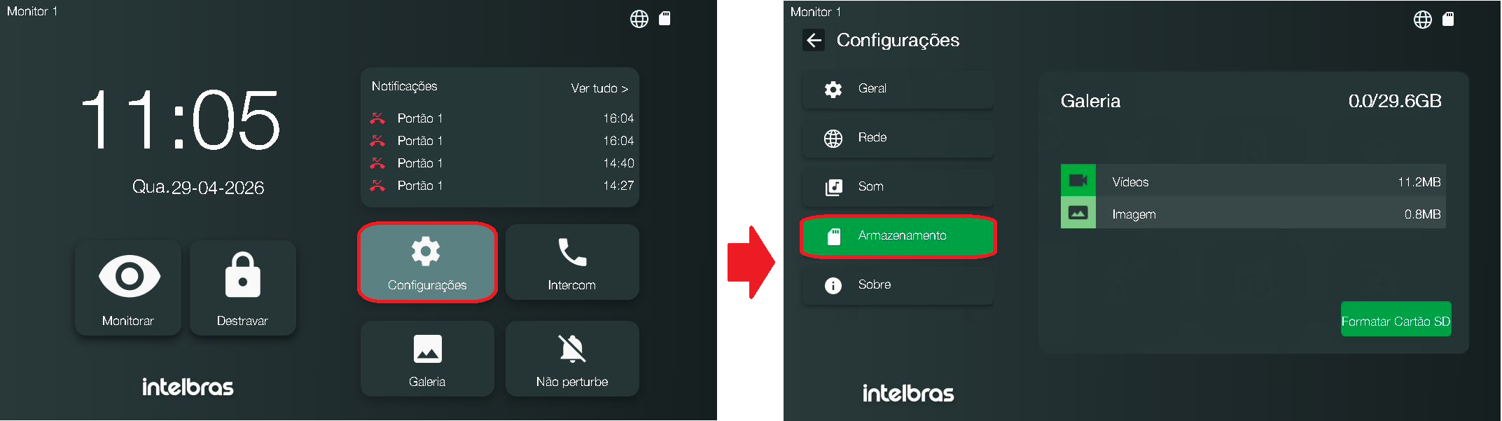 Tela config armazenamento